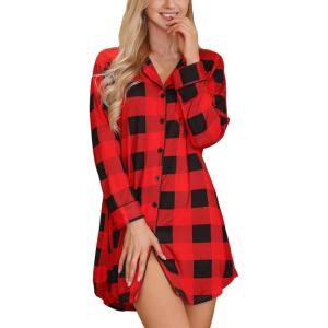 imageLeikar Maternity Nightgown For Women Nursing Pajamas Long Sleeve SleepshirtLong Sleevered Plaid