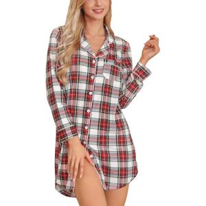 imageLeikar Maternity Nightgown For Women Nursing Pajamas Long Sleeve SleepshirtLong Sleevewhite Plaid