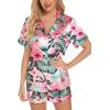 imageLeikar Silk Pajamas For Women Button Down Pajamas Satin PJ Set Soft SleepwearFloral Pink