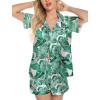 imageLeikar Silk Pajamas For Women Button Down Pajamas Satin PJ Set Soft SleepwearFloral Green Leaf