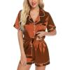 imageLeikar Silk Pajamas For Women Button Down Pajamas Satin PJ Set Soft SleepwearCoffee