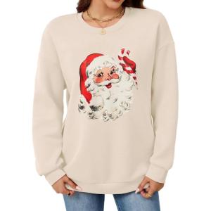 imageLeikar Christmas Sweatshirts For Women Retro Santa Hoodies Crewneck Pullover Sweater Holidays Fashion Outfits 2025Beige