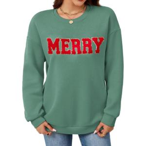 imageLeikar Christmas Sweatshirts For Women Retro Santa Hoodies Crewneck Pullover Sweater Holidays Fashion Outfits 2025Green