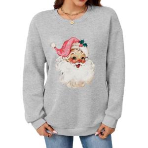imageLeikar Christmas Sweatshirts For Women Retro Santa Hoodies Crewneck Pullover Sweater Holidays Fashion Outfits 2025Grey