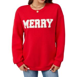 imageLeikar Christmas Sweatshirts For Women Retro Santa Hoodies Crewneck Pullover Sweater Holidays Fashion Outfits 2025Red