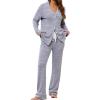 imageLeikar Button Up Pajama Set For Women Long Sleeve Shirt And Pajama Pants Soft Pjs Lounge SetsThickened Blue