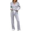 imageLeikar Button Up Pajama Set For Women Long Sleeve Shirt And Pajama Pants Soft Pjs Lounge SetsThickened Gray