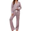 imageLeikar Button Up Pajama Set For Women Long Sleeve Shirt And Pajama Pants Soft Pjs Lounge SetsThickened Pink