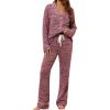imageLeikar Button Up Pajama Set For Women Long Sleeve Shirt And Pajama Pants Soft Pjs Lounge SetsThickened Red