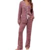 imageLeikar Button Up Pajama Set For Women Long Sleeve Shirt And Pajama Pants Soft Pjs Lounge SetsThickened Red