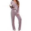imageLeikar Button Up Pajama Set For Women Long Sleeve Shirt And Pajama Pants Soft Pjs Lounge SetsThickened Pink