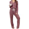 imageLeikar Button Up Pajama Set For Women Long Sleeve Shirt And Pajama Pants Soft Pjs Lounge SetsThickened Red