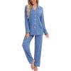 image:imageLeikar Button Down Pajamas for Women Soft Viscose Sleepwear Long Sleeve Pjs Set Maternity Nursing Postpartum LoungewearBlue White Stare