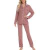 image:imageLeikar Button Down Pajamas for Women Soft Viscose Sleepwear Long Sleeve Pjs Set Maternity Nursing Postpartum LoungewearBrick Red