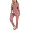 image:imageLeikar Button Down Pajamas for Women Soft Viscose Sleepwear Long Sleeve Pjs Set Maternity Nursing Postpartum LoungewearBrick Red