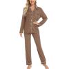 image:imageLeikar Button Down Pajamas for Women Soft Viscose Sleepwear Long Sleeve Pjs Set Maternity Nursing Postpartum LoungewearBrown