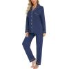 image:imageLeikar Button Down Pajamas for Women Soft Viscose Sleepwear Long Sleeve Pjs Set Maternity Nursing Postpartum LoungewearCyan Blue