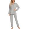 image:imageLeikar Button Down Pajamas for Women Soft Viscose Sleepwear Long Sleeve Pjs Set Maternity Nursing Postpartum LoungewearGray