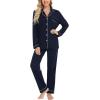 image:imageLeikar Button Down Pajamas for Women Soft Viscose Sleepwear Long Sleeve Pjs Set Maternity Nursing Postpartum LoungewearNavy Blue