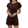 image:imageLeikar Womens Ruffle Sleeve Pajama Sets Soft Cotton Blend Pajamas Sets Sleepwear Shorts Lounge SetDark Coffee