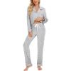 image:imageLeikar Button Down Pajamas for Women Soft Viscose Sleepwear Long Sleeve Pjs Set Maternity Nursing Postpartum LoungewearBeige Stripe