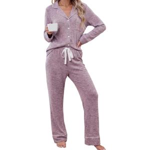 image:imageLeikar Button Down Pajamas for Women Soft Viscose Sleepwear Long Sleeve Pjs Set Maternity Nursing Postpartum LoungewearAthickened Pink