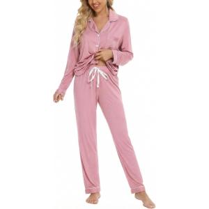 image:imageLeikar Button Down Pajamas for Women Soft Viscose Sleepwear Long Sleeve Pjs Set Maternity Nursing Postpartum LoungewearBean Paste