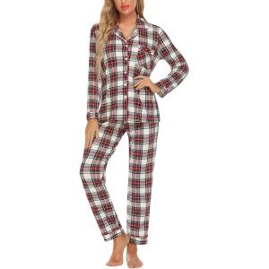 image:imageLeikar Button Down Pajamas for Women Soft Viscose Sleepwear Long Sleeve Pjs Set Maternity Nursing Postpartum LoungewearWhite Plaid