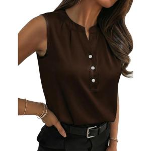image:imageLeikar V Neck Blouses for Women Dressy Casual Top Sleeveless Camisole Silk Satin Tank Tops Work ShirtsBrown