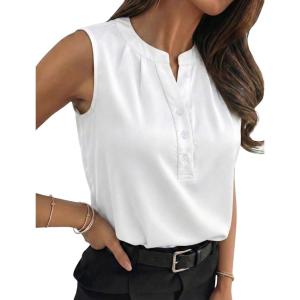 image:imageLeikar V Neck Blouses for Women Dressy Casual Top Sleeveless Camisole Silk Satin Tank Tops Work ShirtsWhite