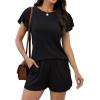 image:imageLeikar Womens Pajama Sets with Pockets Soft Cotton Blend Ruffle Sleeve Pajamas Shorts Set 2 Piece Sleepwear Lounge SetBlack