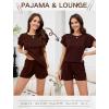 image:imageLeikar Womens Pajama Sets with Pockets Soft Cotton Blend Ruffle Sleeve Pajamas Shorts Set 2 Piece Sleepwear Lounge SetDark Coffee
