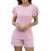 image:imageLeikar Womens Pajama Sets with Pockets Soft Cotton Blend Ruffle Sleeve Pajamas Shorts Set 2 Piece Sleepwear Lounge SetPink
