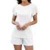 image:imageLeikar Womens Pajama Sets with Pockets Soft Cotton Blend Ruffle Sleeve Pajamas Shorts Set 2 Piece Sleepwear Lounge SetWhite