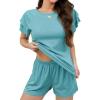 image:imageLeikar Womens Pajama Sets with Pockets Soft Cotton Blend Ruffle Sleeve Pajamas Shorts Set 2 Piece Sleepwear Lounge SetSage Green