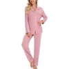 image:imageLeikar Button Down Pajamas for Women Soft Viscose Sleepwear Long Sleeve Pjs Set Nursing Postpartum LoungewearBean Paste