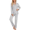 image:imageLeikar Button Down Pajamas for Women Soft Viscose Sleepwear Long Sleeve Pjs Set Nursing Postpartum LoungewearBeige Stripe