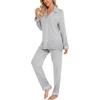 image:imageLeikar Button Down Pajamas for Women Soft Viscose Sleepwear Long Sleeve Pjs Set Nursing Postpartum LoungewearBeige Stripe