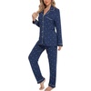 image:imageLeikar Button Down Pajamas for Women Soft Viscose Sleepwear Long Sleeve Pjs Set Nursing Postpartum LoungewearBlue White Heart