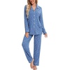 image:imageLeikar Button Down Pajamas for Women Soft Viscose Sleepwear Long Sleeve Pjs Set Nursing Postpartum LoungewearBlue White Stare