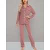 image:imageLeikar Button Down Pajamas for Women Soft Viscose Sleepwear Long Sleeve Pjs Set Nursing Postpartum LoungewearBrick Red