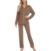 image:imageLeikar Button Down Pajamas for Women Soft Viscose Sleepwear Long Sleeve Pjs Set Nursing Postpartum LoungewearBrown
