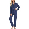 image:imageLeikar Button Down Pajamas for Women Soft Viscose Sleepwear Long Sleeve Pjs Set Nursing Postpartum LoungewearCyan Blue