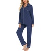 image:imageLeikar Button Down Pajamas for Women Soft Viscose Sleepwear Long Sleeve Pjs Set Nursing Postpartum LoungewearCyan Blue