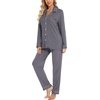 image:imageLeikar Button Down Pajamas for Women Soft Viscose Sleepwear Long Sleeve Pjs Set Nursing Postpartum LoungewearDark Grey