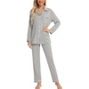 image:imageLeikar Button Down Pajamas for Women Soft Viscose Sleepwear Long Sleeve Pjs Set Nursing Postpartum LoungewearGray