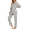 image:imageLeikar Button Down Pajamas for Women Soft Viscose Sleepwear Long Sleeve Pjs Set Nursing Postpartum LoungewearGray