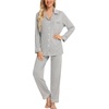 image:imageLeikar Button Down Pajamas for Women Soft Viscose Sleepwear Long Sleeve Pjs Set Nursing Postpartum LoungewearGray