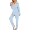 image:imageLeikar Button Down Pajamas for Women Soft Viscose Sleepwear Long Sleeve Pjs Set Nursing Postpartum LoungewearLight Blue