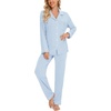 image:imageLeikar Button Down Pajamas for Women Soft Viscose Sleepwear Long Sleeve Pjs Set Nursing Postpartum LoungewearLight Blue